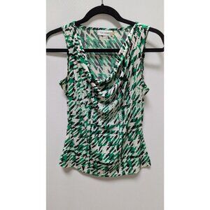 Calvin Klein Green/White/Black Houndstooth Print Sleeveless Blouse